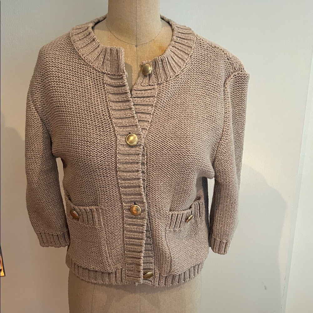 Zara Taupe Cardigan with Gold Buttons